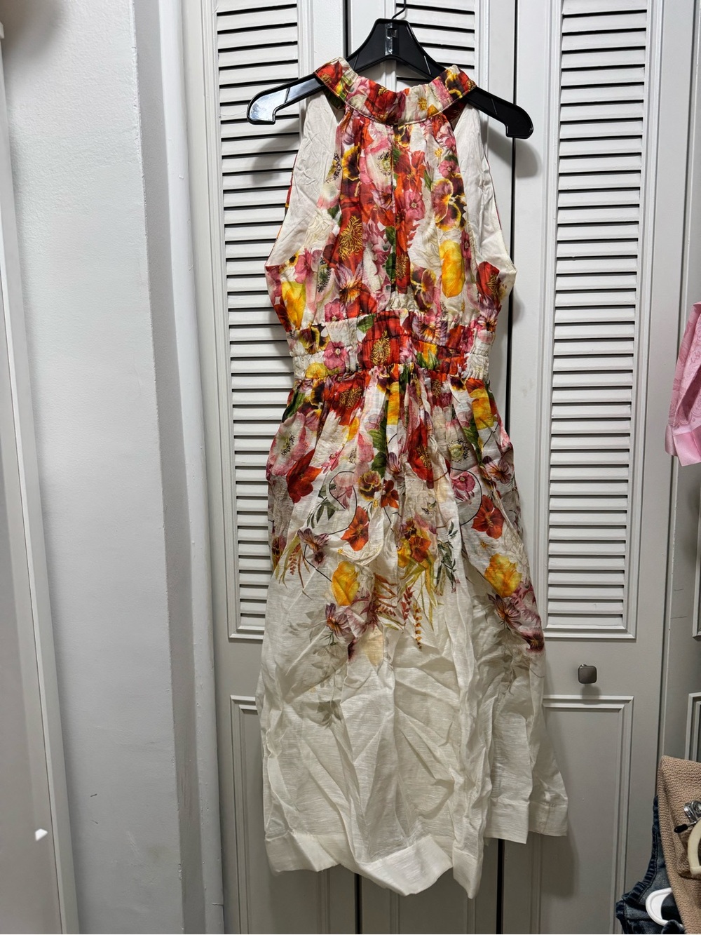 Sunlit Floral Halter Midi Dress in Cream